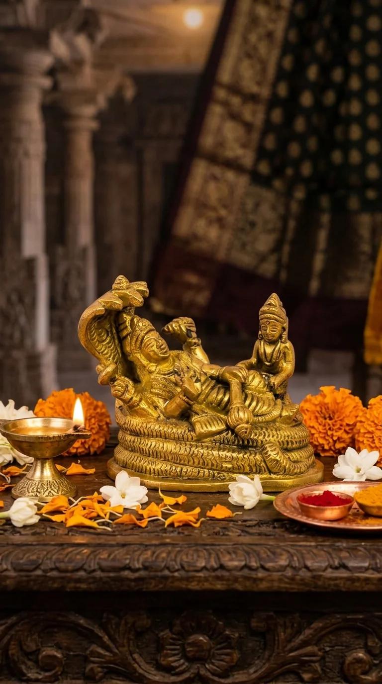 Value Gifts Decorative Brass Lord Vishnu and Lakshmi Figurine for Wealth and Prosperity