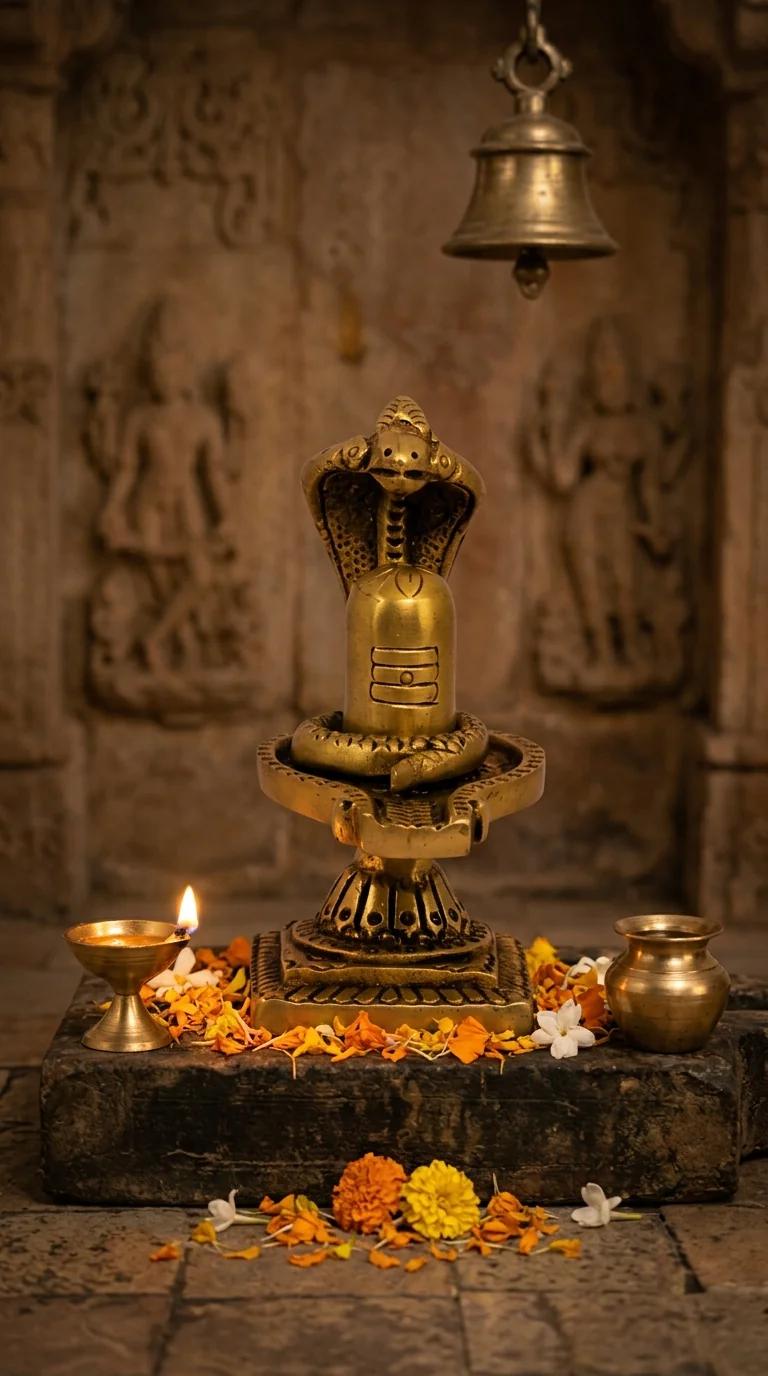 Value Gifts Brass Shiva Lingam Sheshnaag Idol for Temple and Living Room