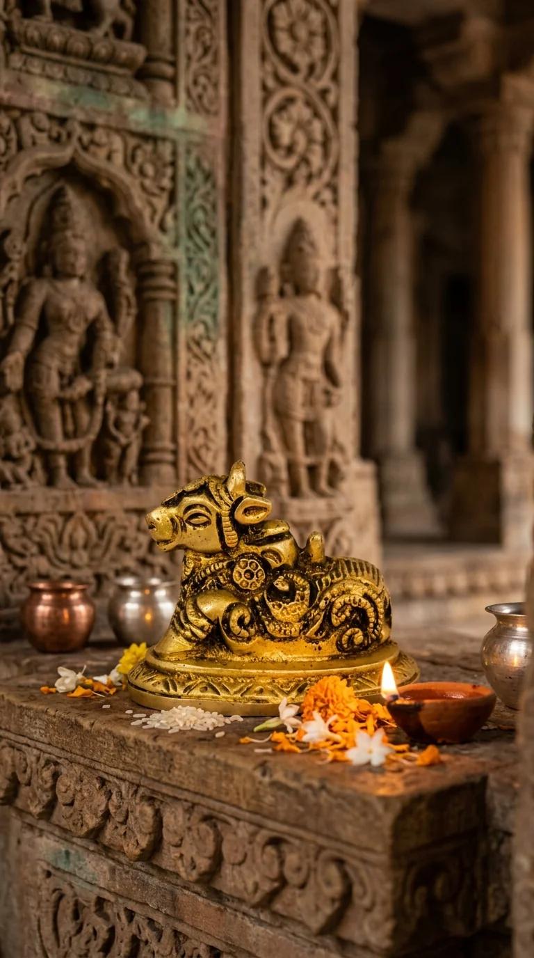 Value Gifts Handcrafted Brass Nandi Figurine for Temple, Desk, or Living Room