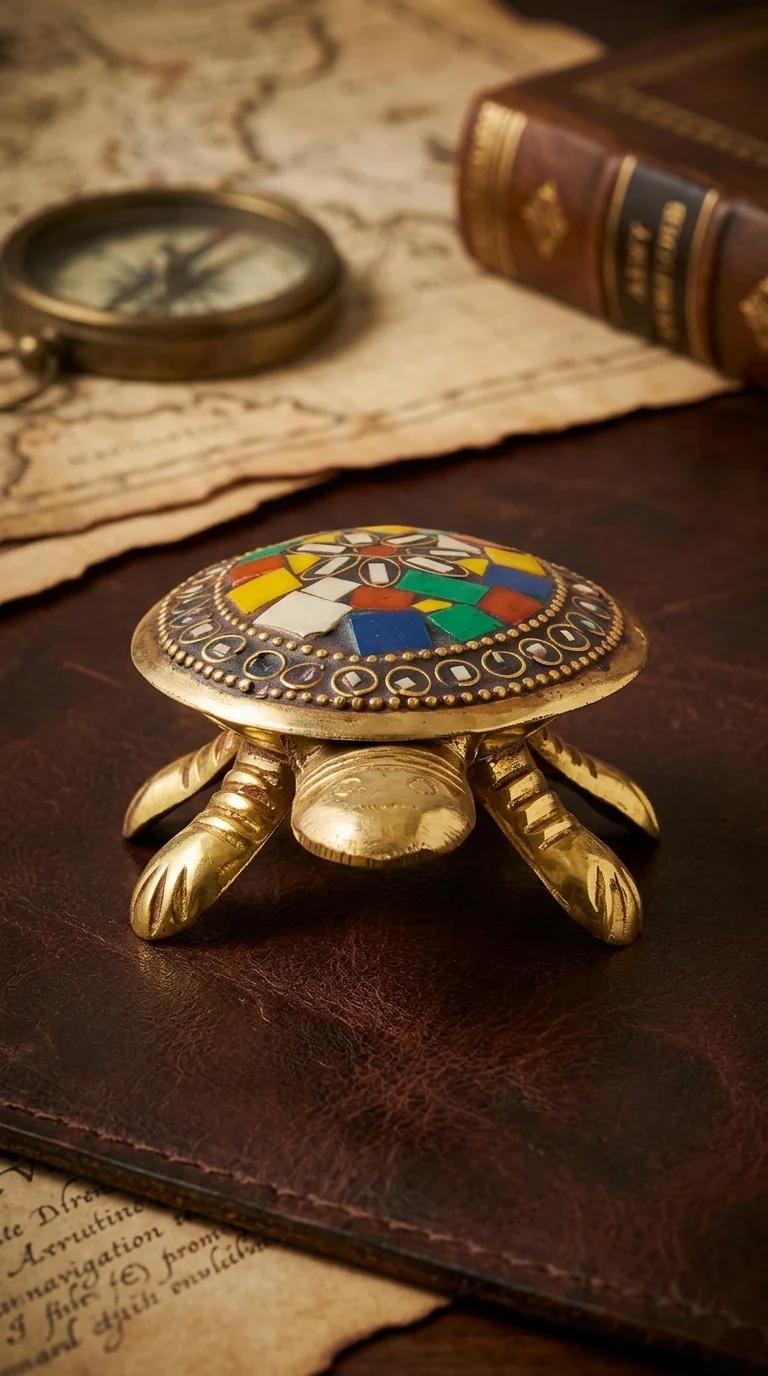 Value Gifts Brass Multi-Color Tortoise with Secret Wish Compartment for Pooja Room