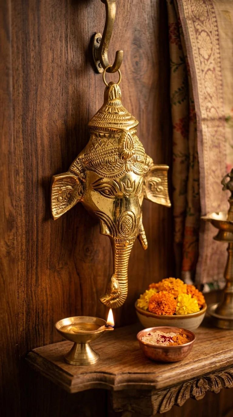 Value Gifts Handcrafted Brass Ganesha Wall Statue for Home and Pooja Room