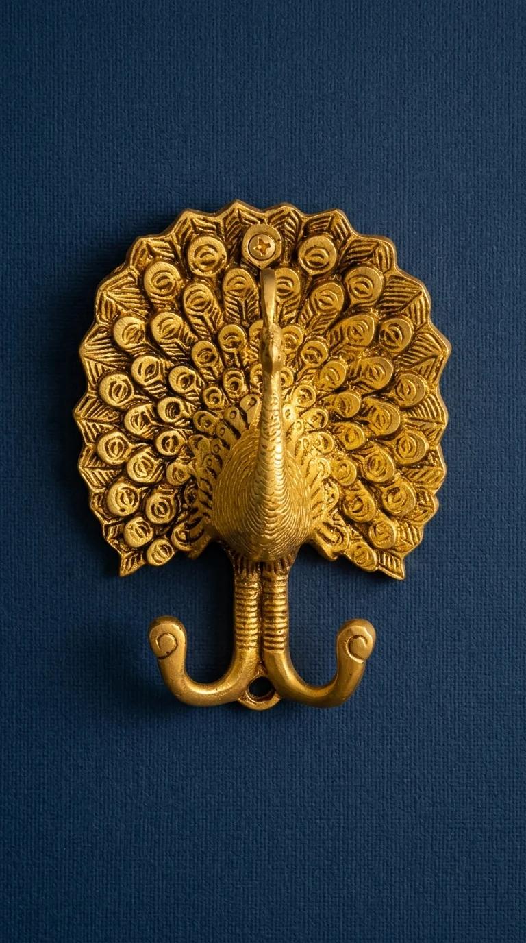 Value Gifts Handcrafted Brass Peacock Wall Hook for Home and Office Decoration
