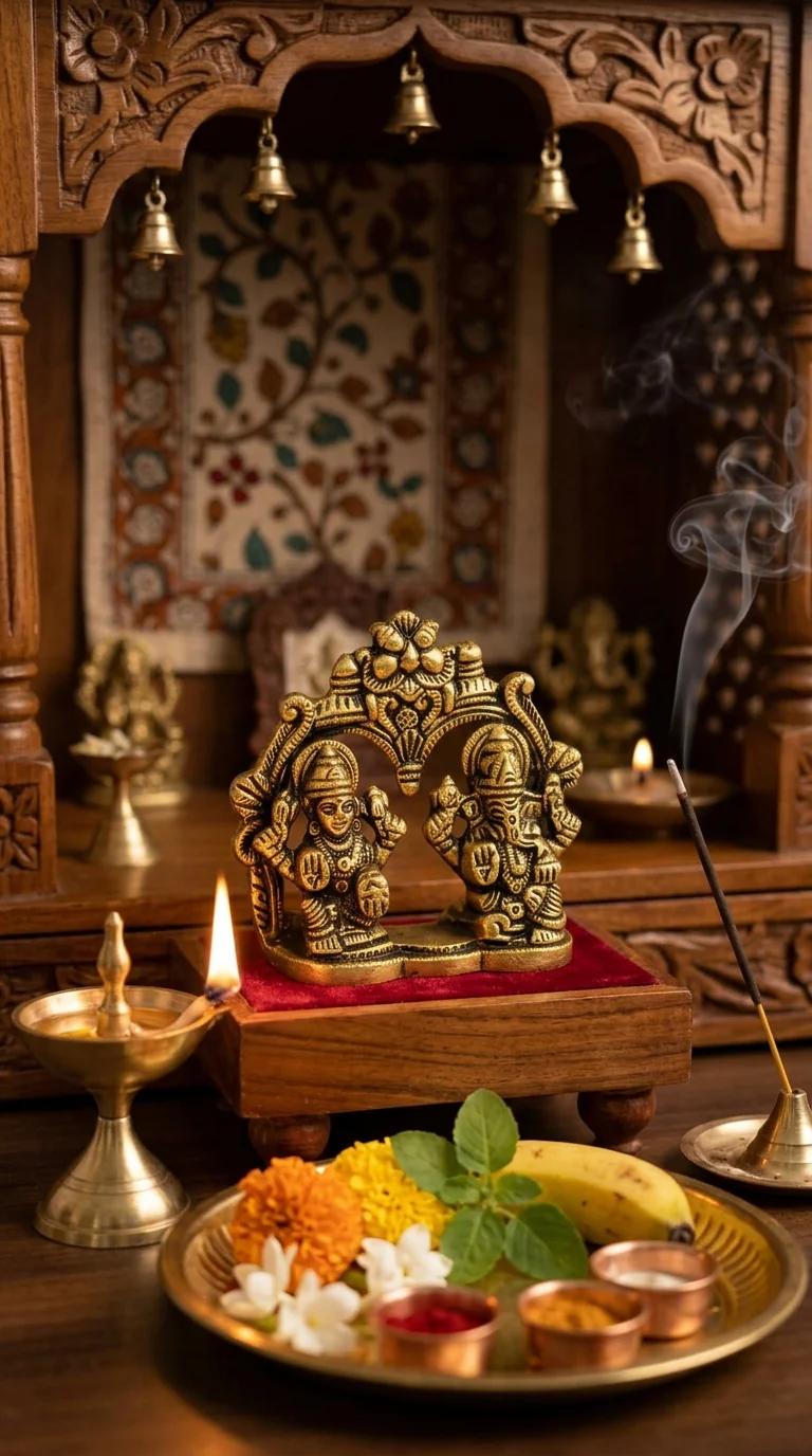 Value Gifts Handcrafted Brass Lakshmi Ganesha Idol for Spiritual Home and Office Decor