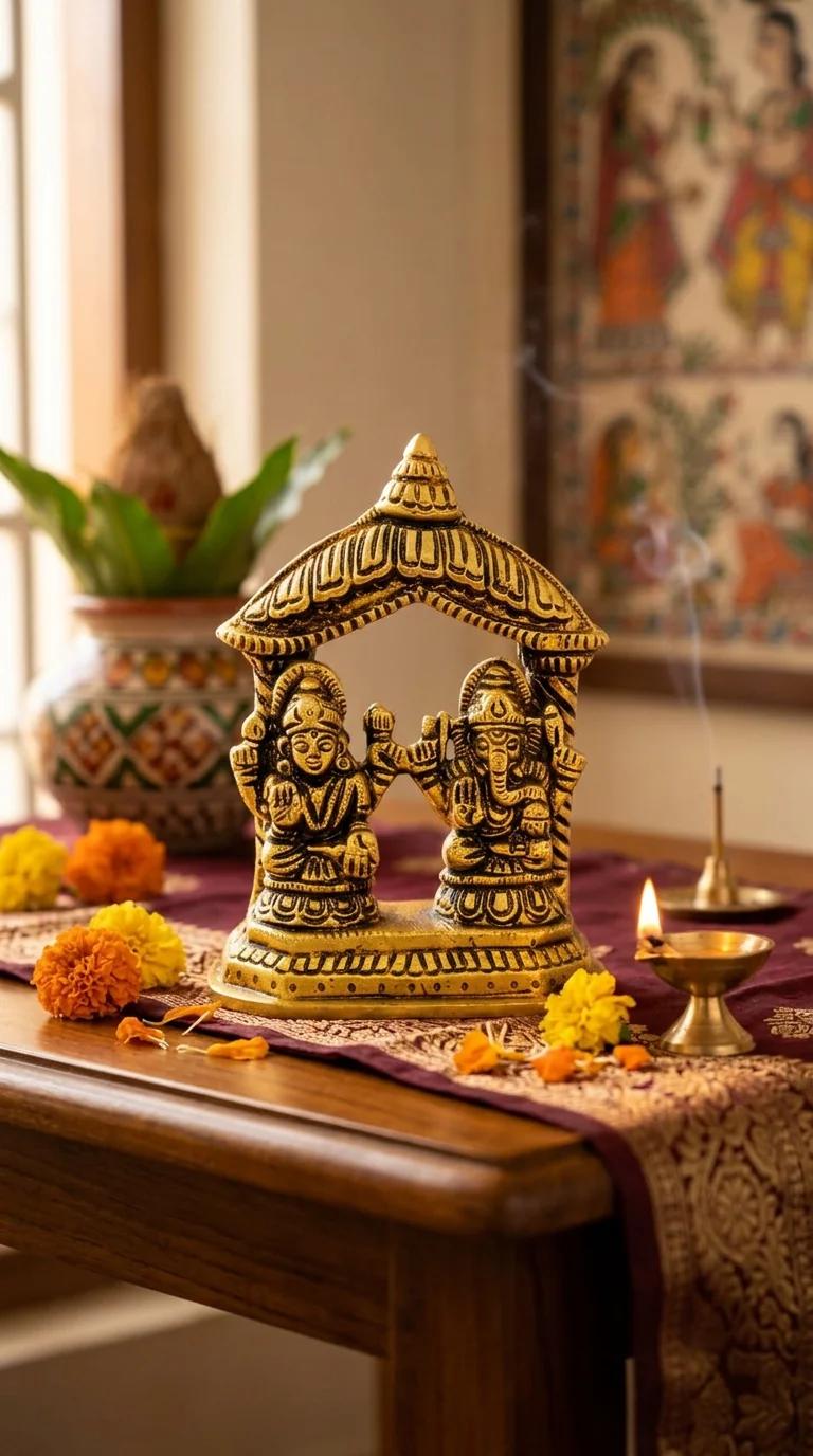 Value Gifts Decorative Brass Lakshmi Ganesha Idol in Temple Design for Home Decor