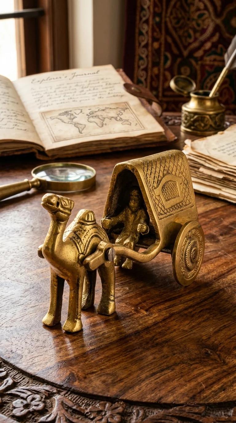 Value Gifts Brass Camel Cart Sculpture Vintage Style for Desk and Home Decoration