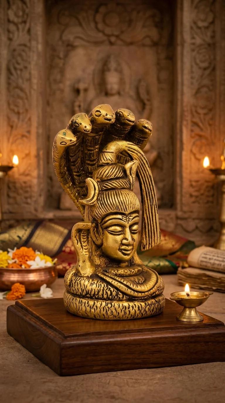 Value Gifts Traditional Brass Lord Shiva Face with Sheshnaag for Home and Temple