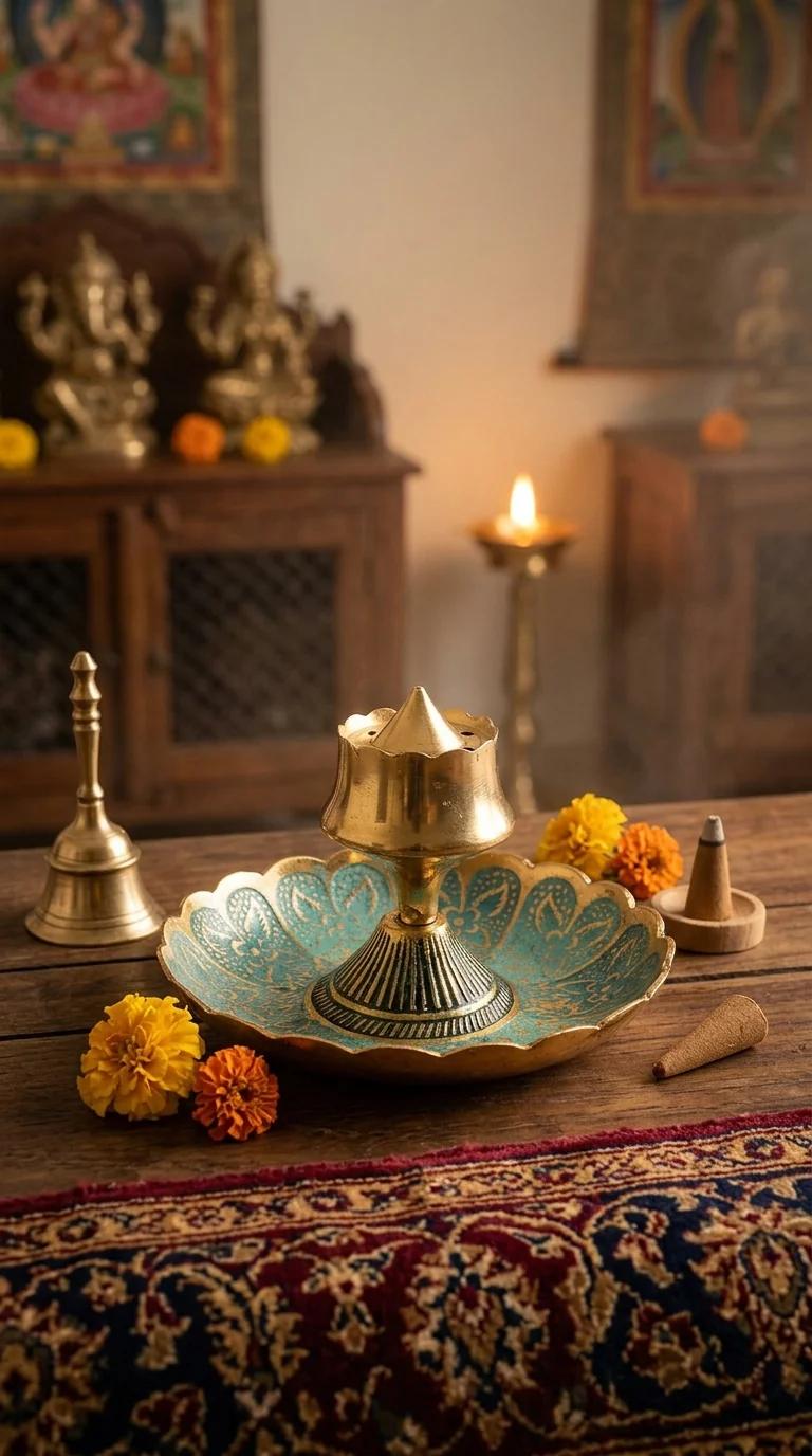 Value Gifts Brass Agarbatti Stand Multicolor with Center Dhoop Holder for Spiritual Home Spaces