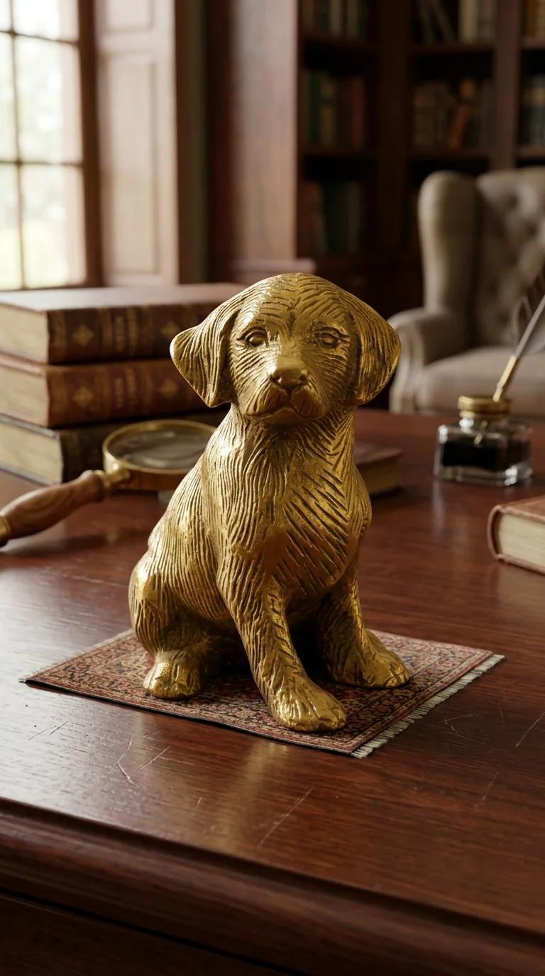 Value Gifts Brass Sitting Puppy Sculpture for Home Desk and Shelf Decor