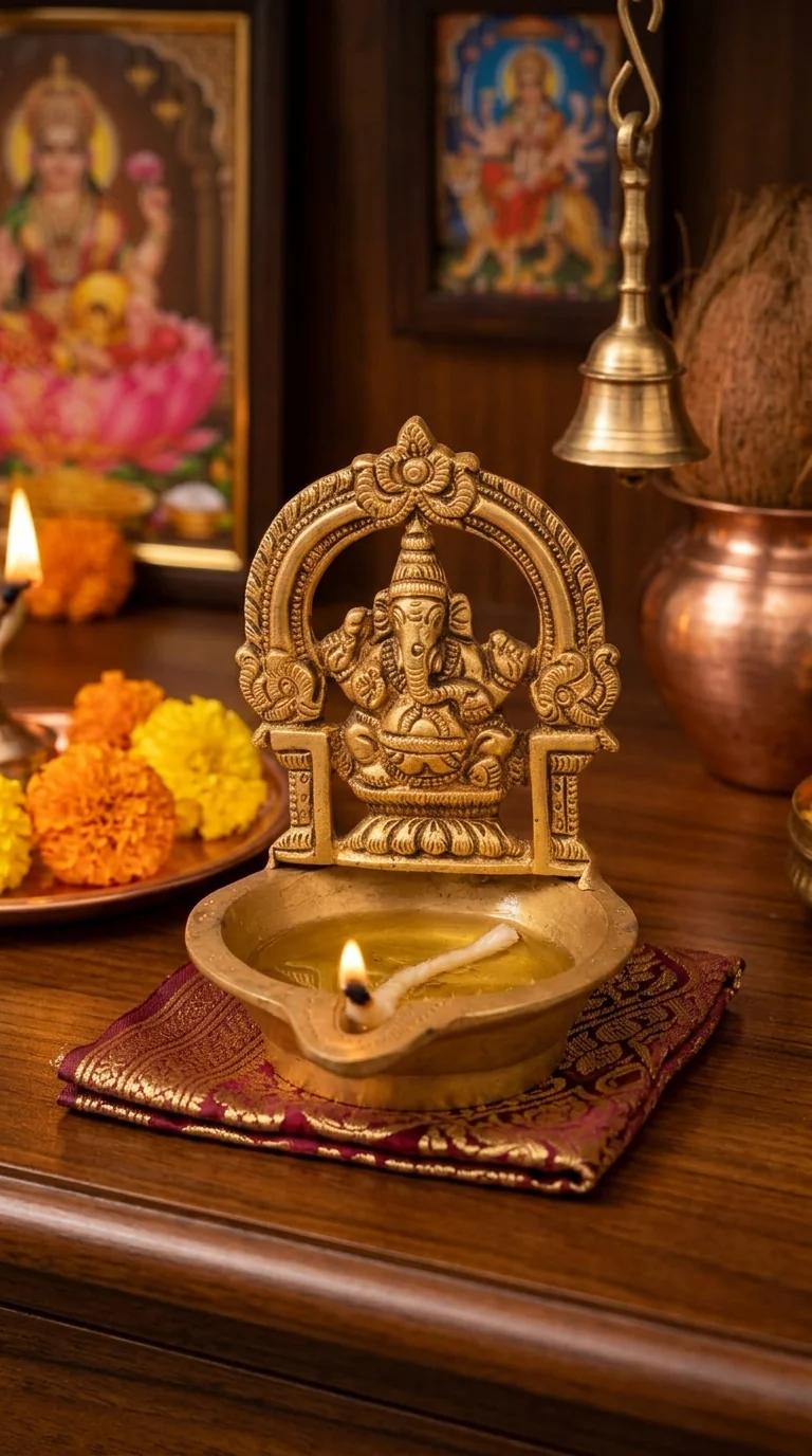 Value Gifts Brass Ganapathi Diya for Living Room, Office, and Temple