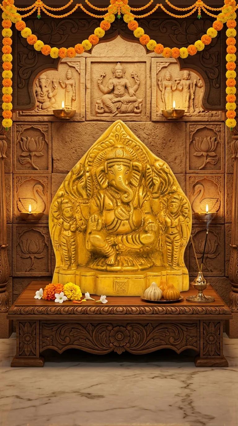 Value Gifts Handcrafted Brass Ganapathi Idol with Riddhi Siddhi for Home Worship