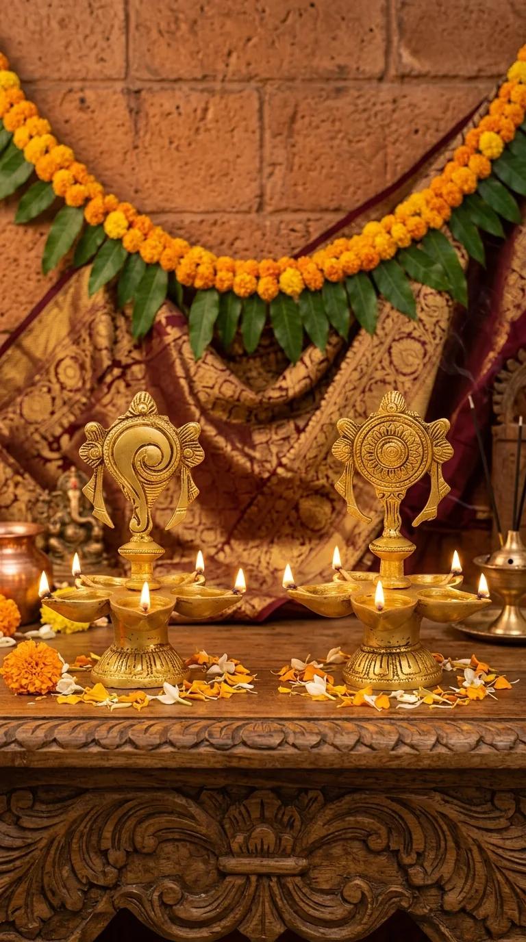 Value Gifts Brass Balaji Shanku Chakra Diya for Living Room and Pooja Room