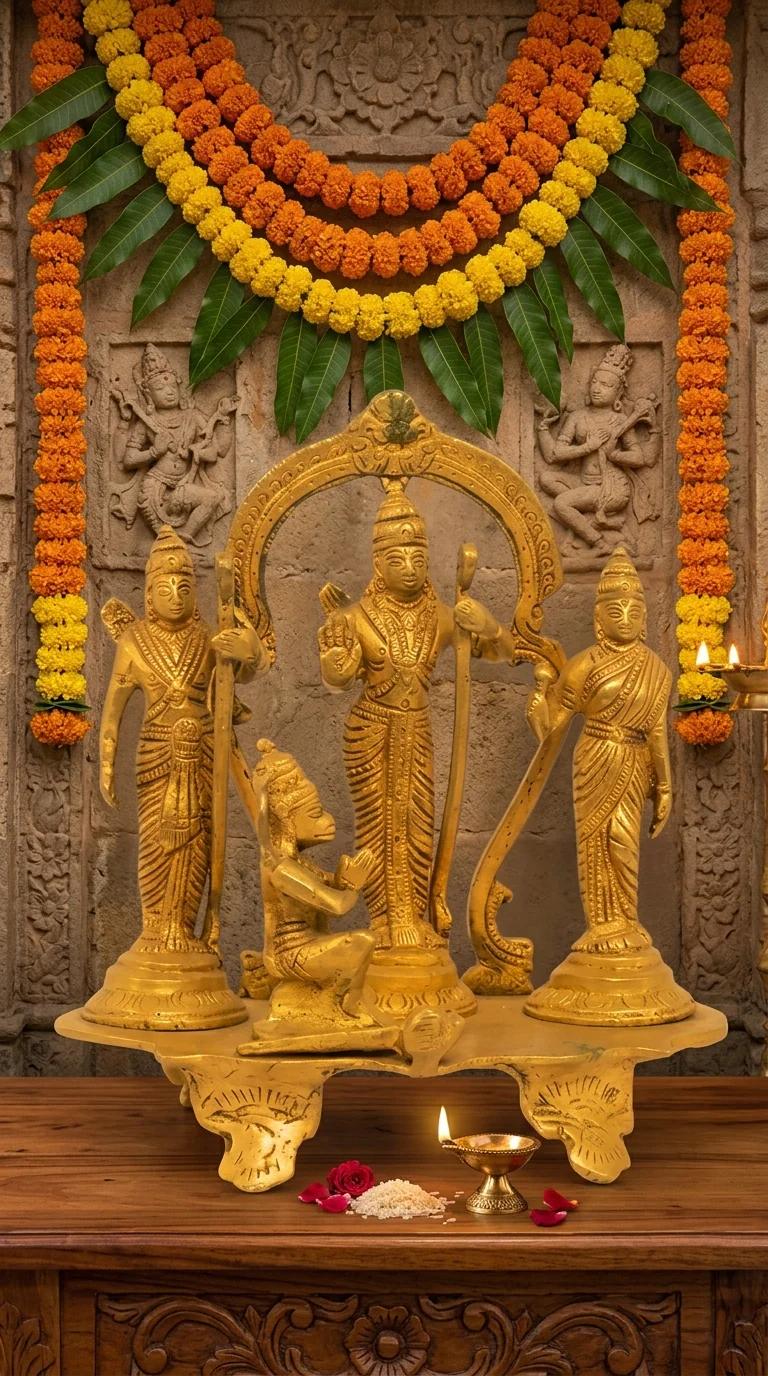 Value Gifts Decorative Brass Ram Darbar Statue for Temple and Spiritual Home Decor