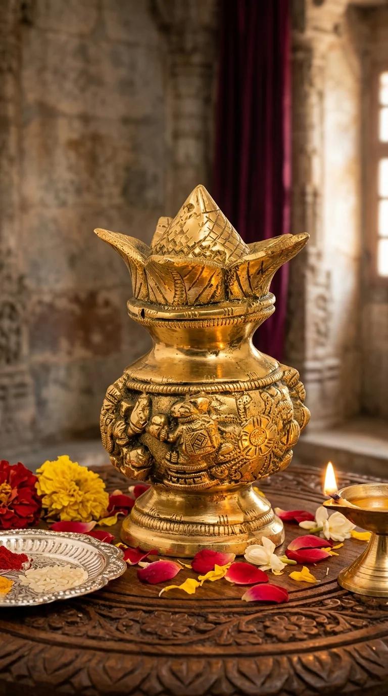 Value Gifts Traditional Brass Lakshmi Ganesha Kalasam for Pooja and Home Decoration