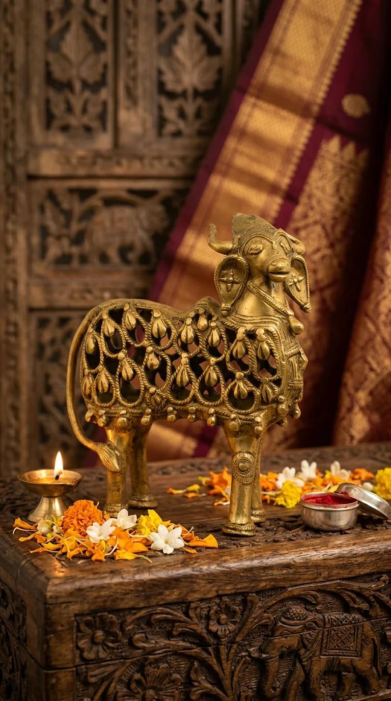 Value Gifts Handcrafted Brass Kaamdhenu Figurine for Spiritual Home Decor