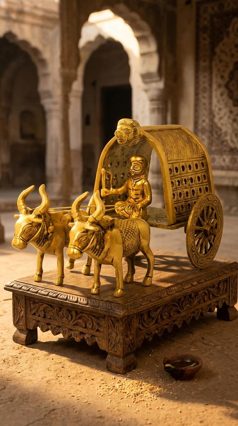 Value Gifts Handcrafted Brass Bullock Cart Figurine for Living Room and Office Table