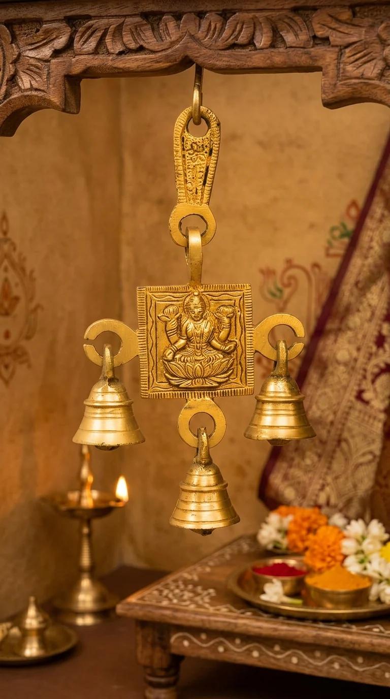 Value Gifts Brass Lakshmi Hanging Bell Ornament for Temple and Living Room