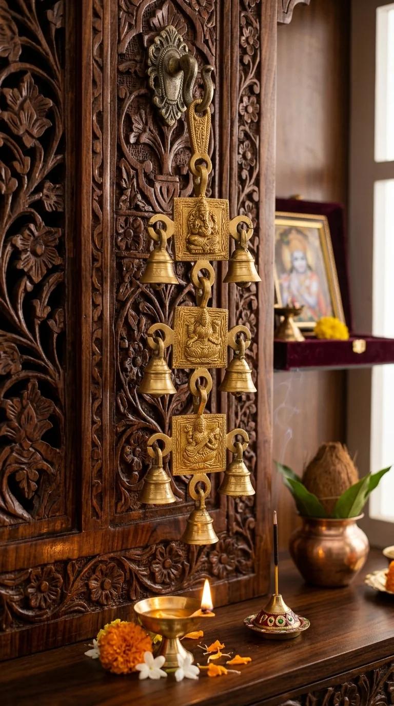 Value Gifts Brass Ganesha Lakshmi Saraswati Hanging Bells for Temple and Living Room