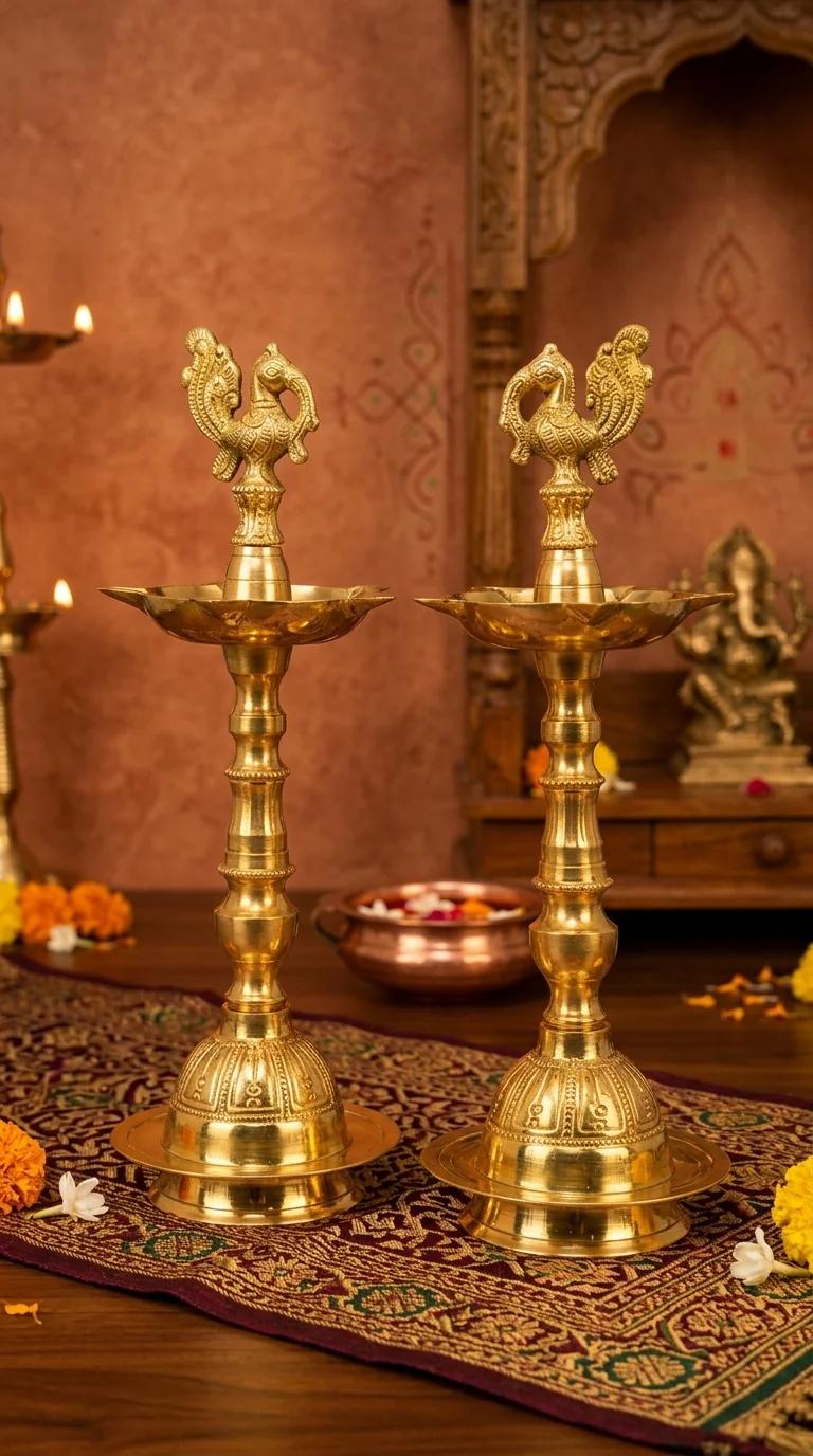 Value Gifts Brass Peacock Diyas Medium Size Set of 2 for Spiritual Home Decor