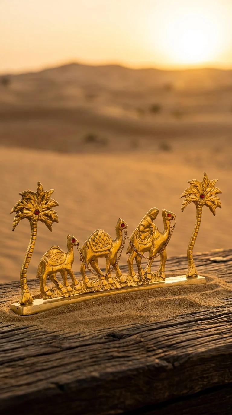Value Gifts Brass Miniature Camel with Palm Tree for Home Shelf and Table Decor