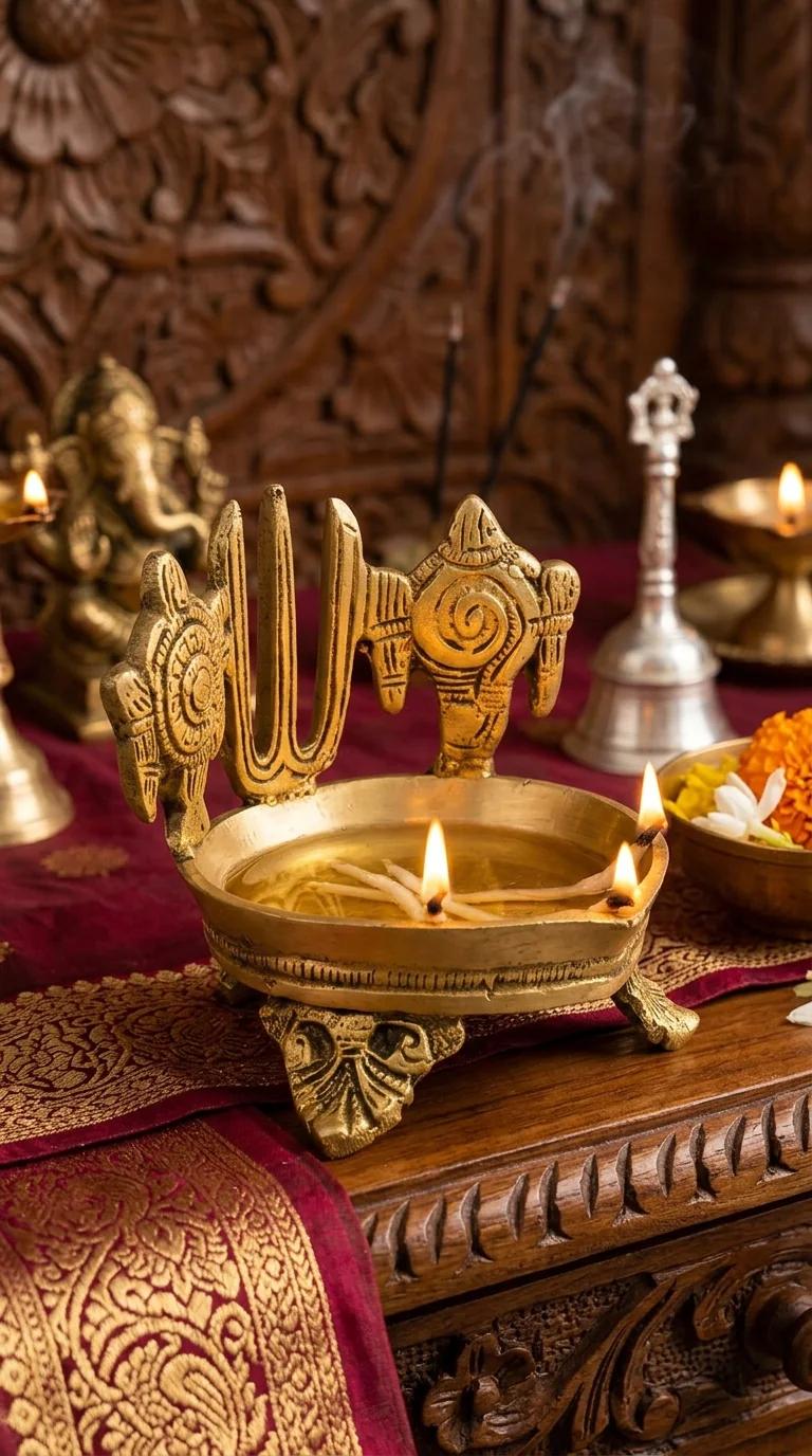 Value Gifts Traditional Brass Shanku Chakra Namam Diya for Home, Temple, and Office Decor