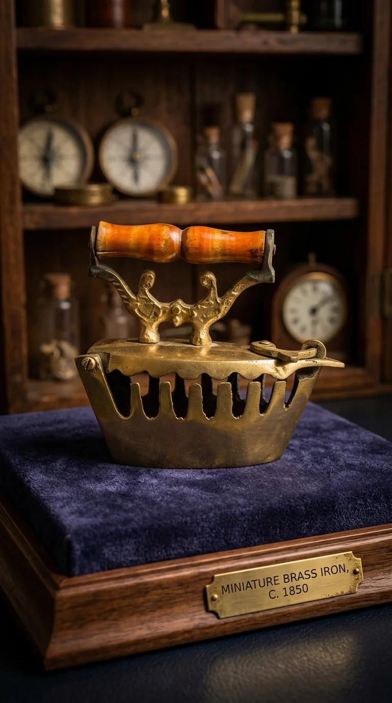 Value Gifts Brass Charcoal Iron Press with Wooden Handle for Shelf and Desk Decor