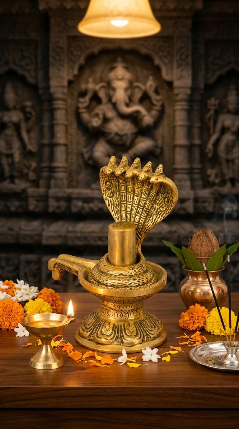 Value Gifts Brass Shivalingam Handmade Idol for Living Room and Temple Display