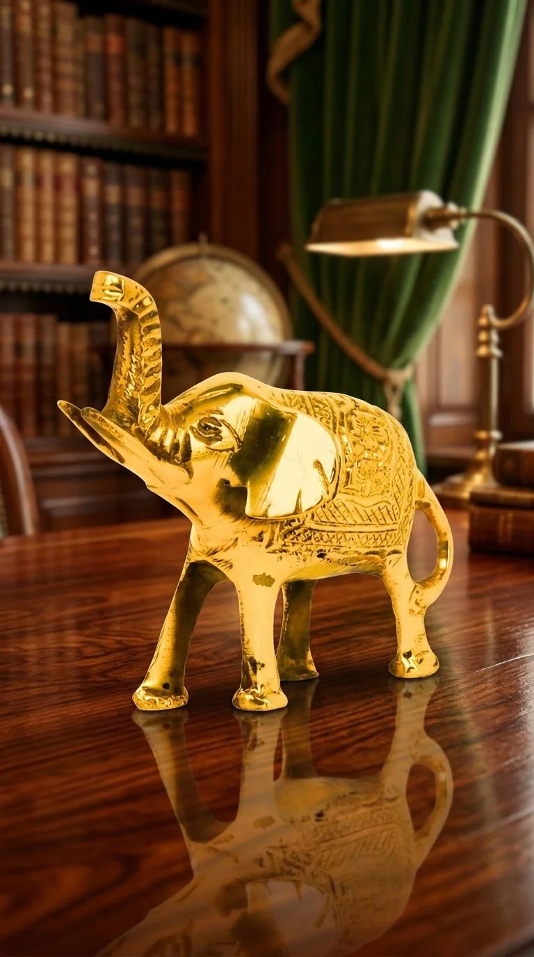 Value Gifts Brass Elephant Figurine Trunk Up for Spiritual Home and Temple Decor