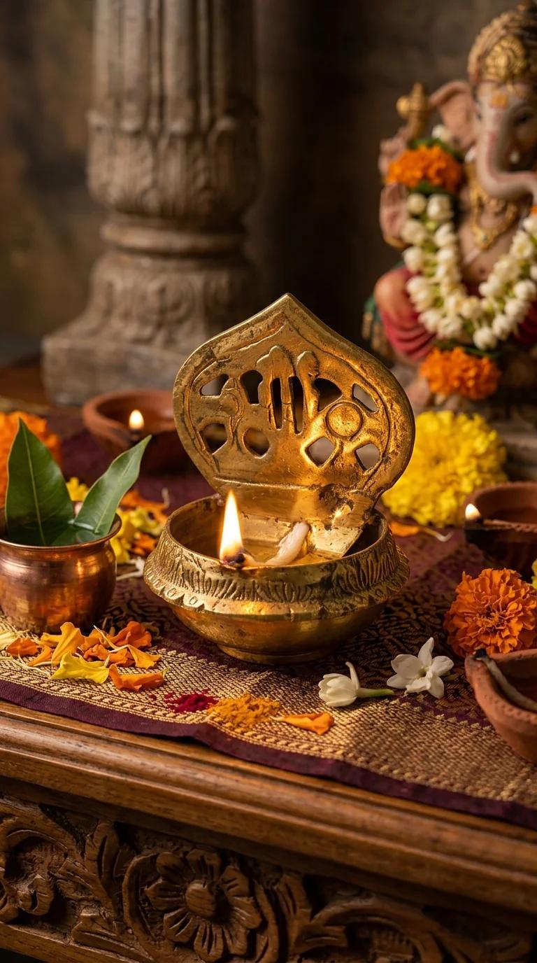 Value Gifts Brass Thirunamam Deepam for Tabletop, Temple, and Living Room