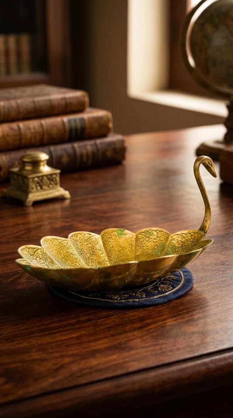 Value Gifts Brass Swan Tray for Home, Office, and Gifting