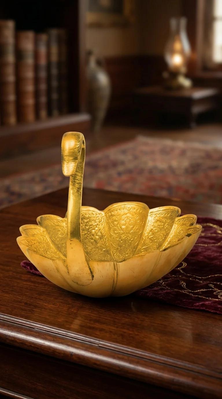 Value Gifts Brass Swan Tray for Home, Temple, and Gift Decoration