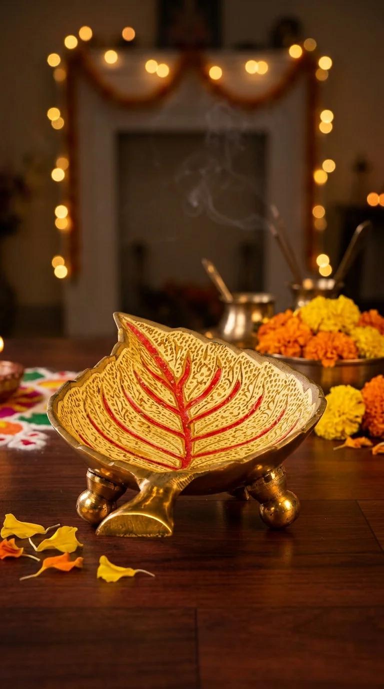 Value Gifts Traditional Brass Leaf Shaped Tray for Serving and Decorative Display