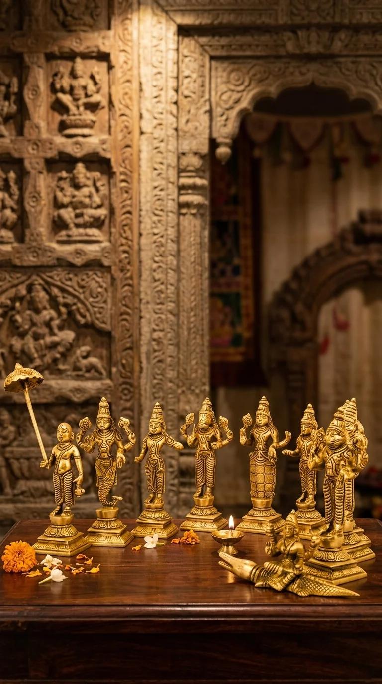Value Gifts Traditional Brass Lord Vishnu Dasavatharam Figurines for Spiritual Home Decor