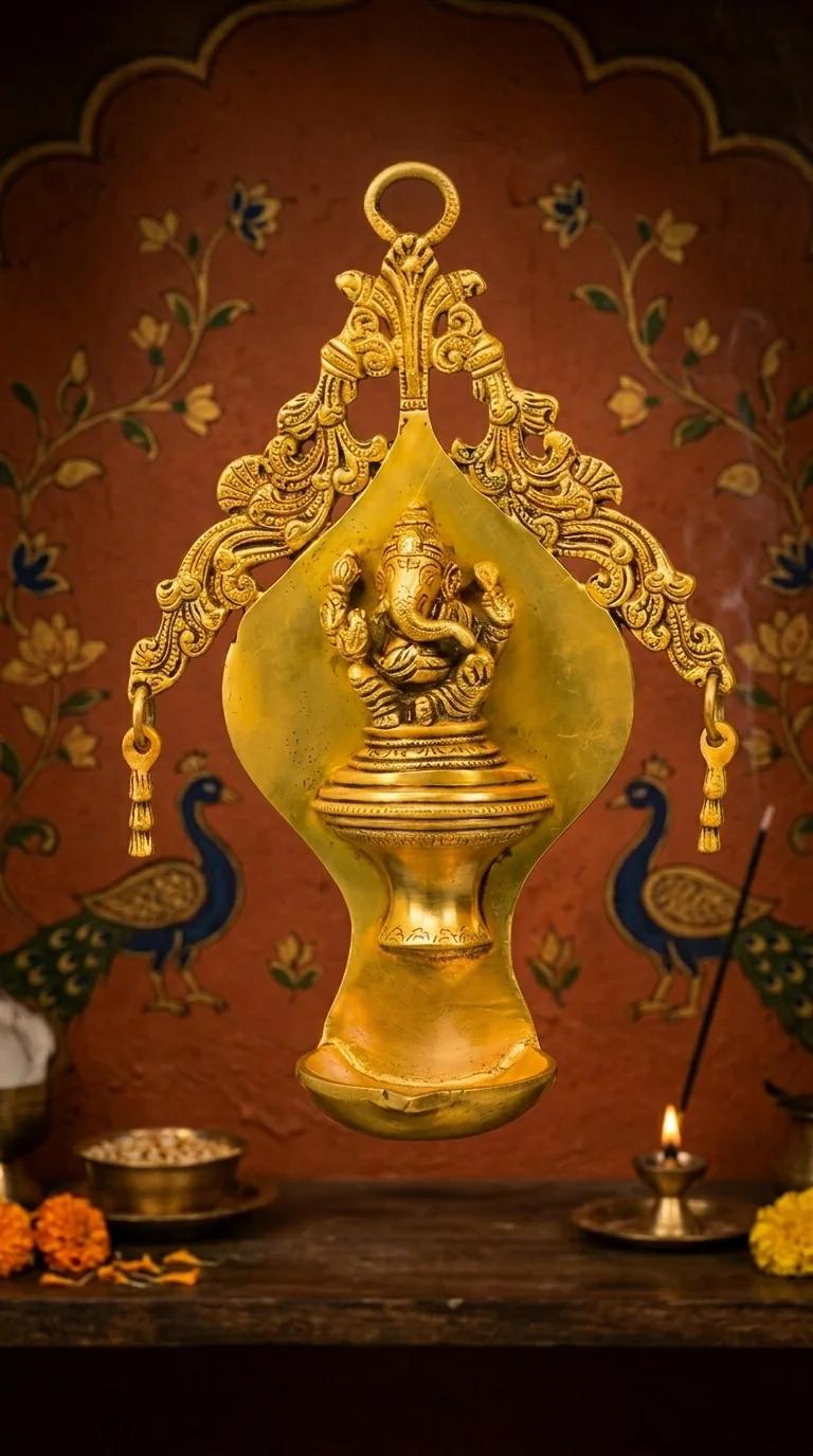 Value Gifts Brass Ganesha Wall Hanging Diya for Entrance, Table, and Spiritual Home