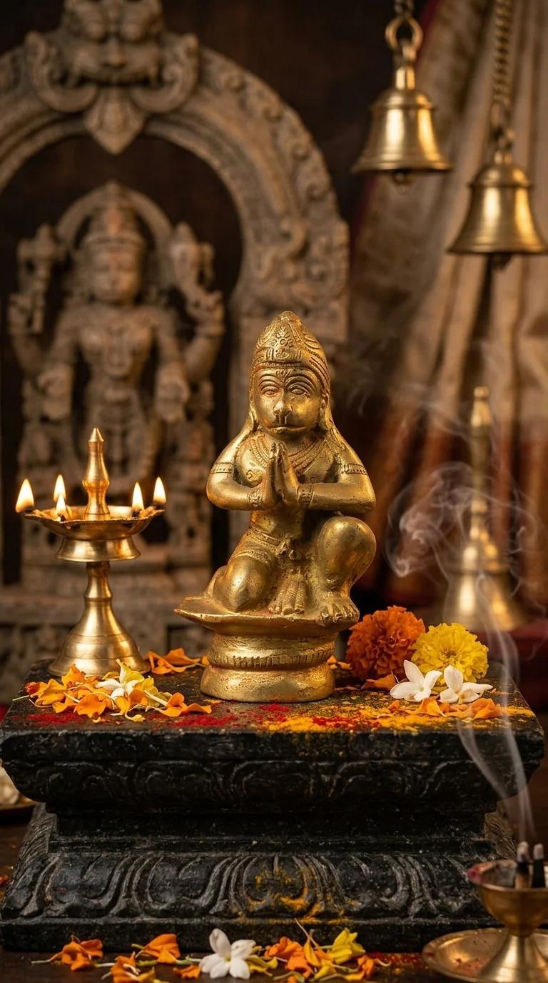 MH Decors Handcrafted Brass Lord Hanuman Figurine for Pooja Room and Living Room