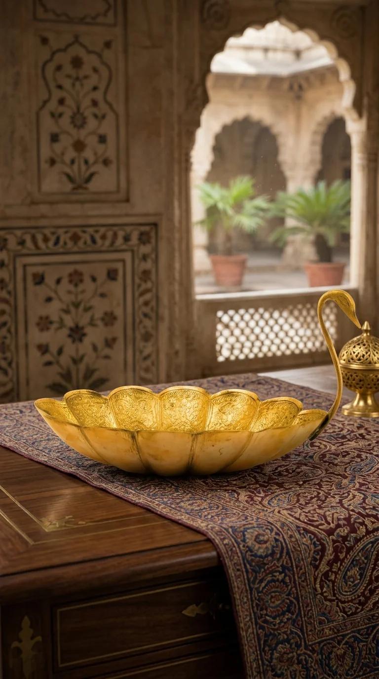 MH Decors Elegant Brass Swan Decorative Tray for Center Table and Gift Use