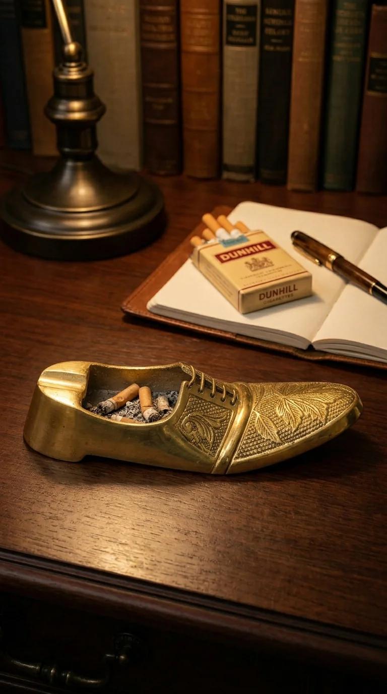 MH Decors Elegant Brass Shoe Design Ash Tray for Smokers and Office Table