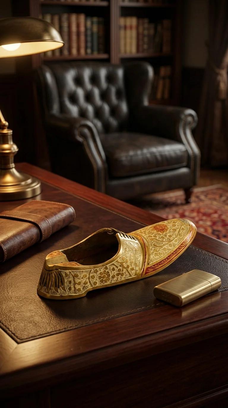 MH Decors Handcrafted Brass Shoe Ash Tray with Paper Weight for Desk Decor