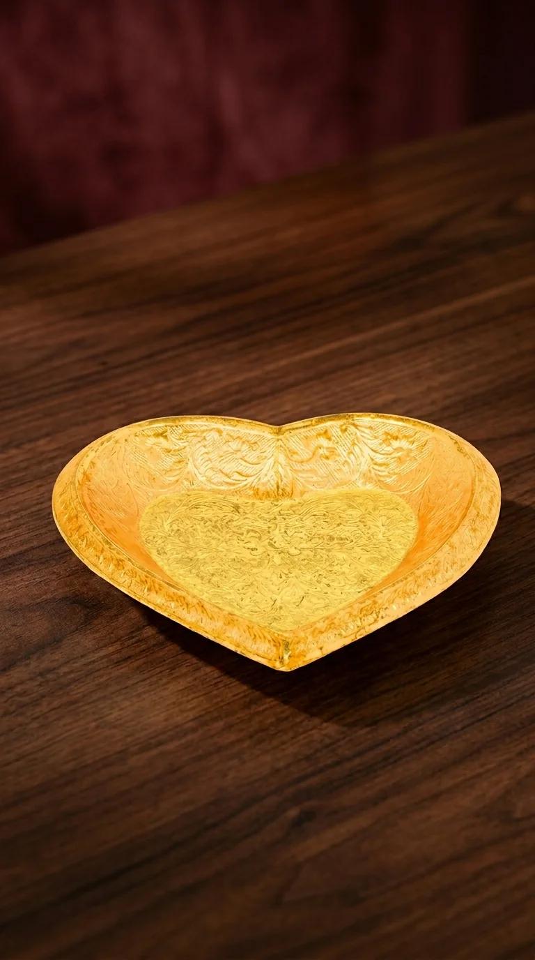 MH Decors Elegant Brass Heart Tray for Serving and Decorative Use