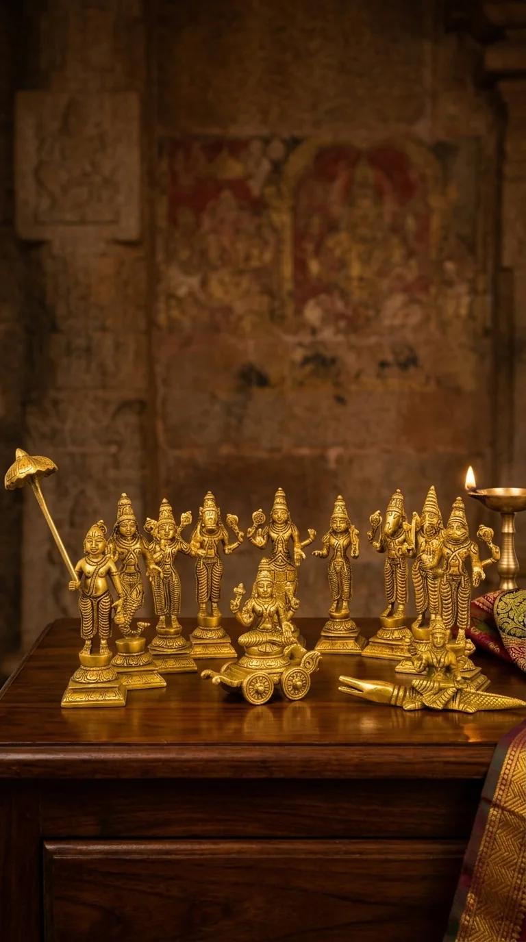 MH Decors Handcrafted Brass Vishnu Dasavatharam Statues for Pooja Room Display
