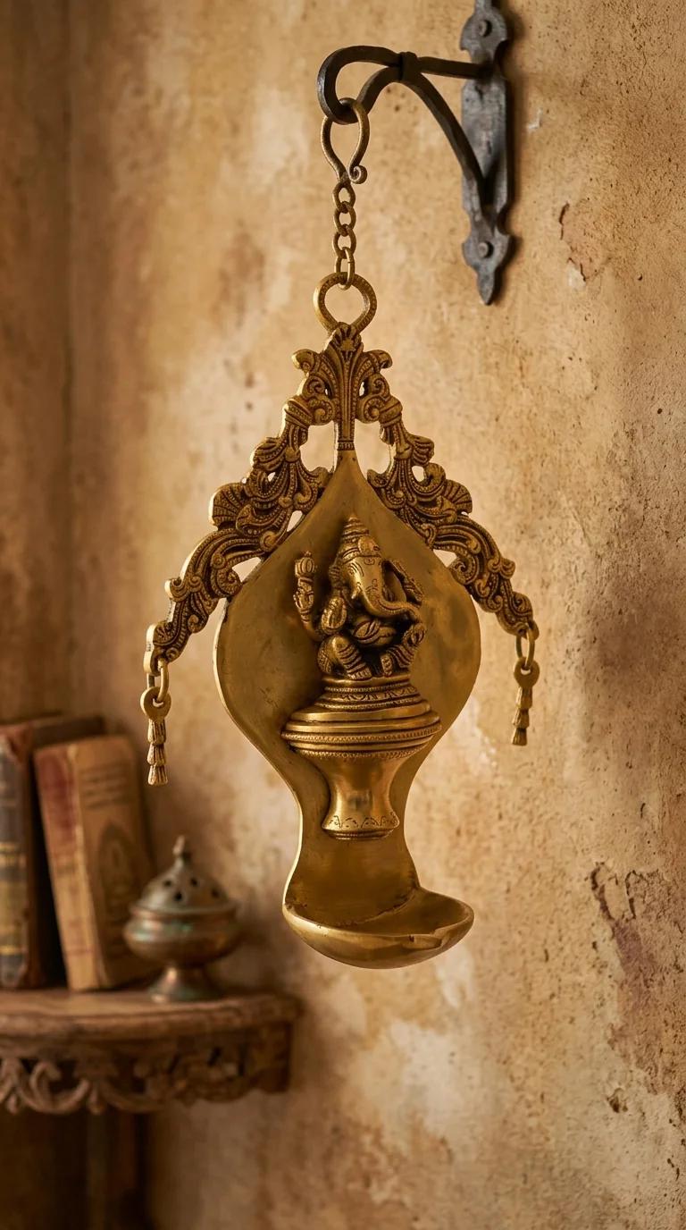 MH Decors Traditional Brass Lord Ganesha Diya Wall Decor for Pooja Room
