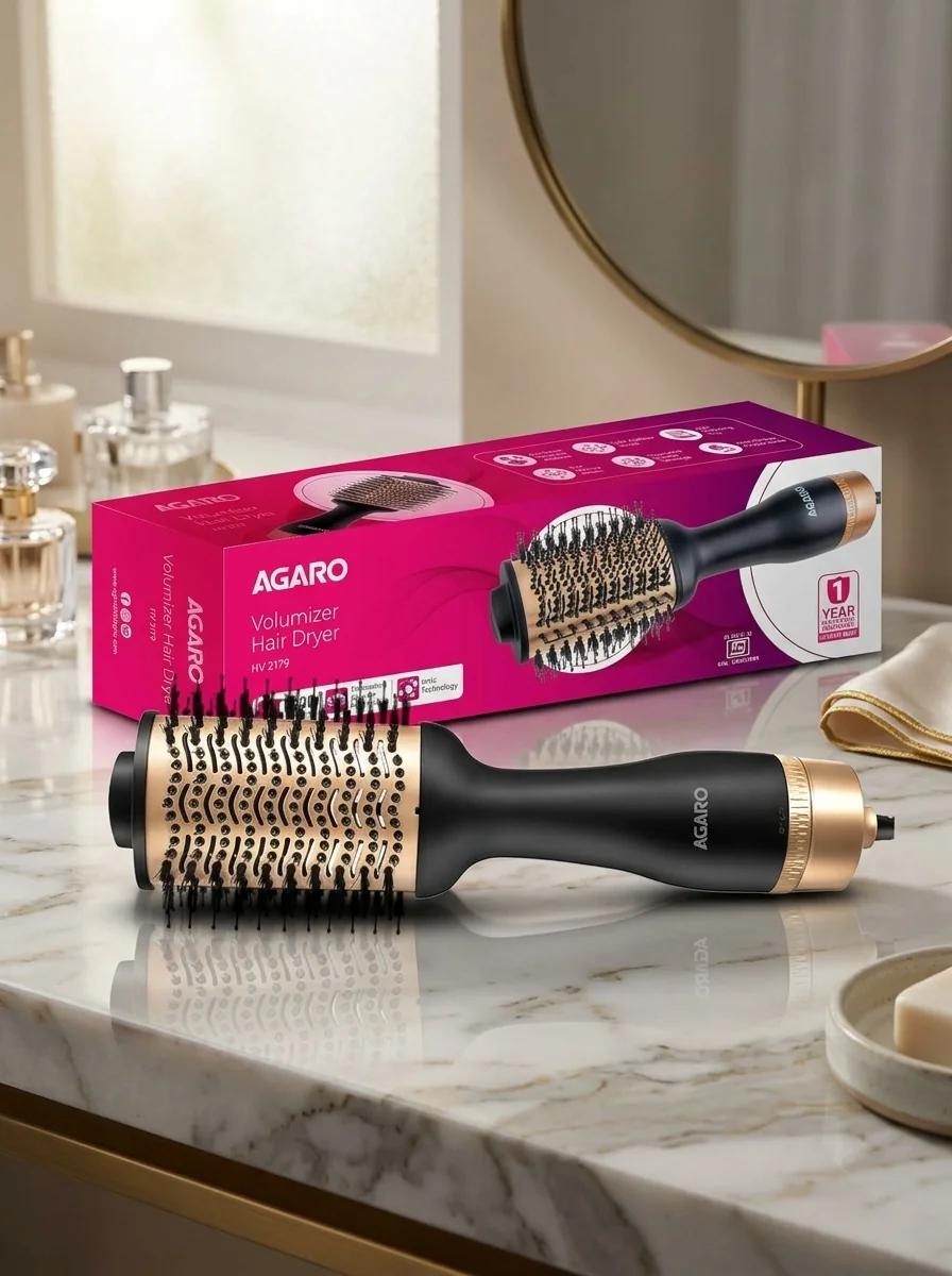 AGARO Professional Volumizer Hair Dryer Brush with Tourmaline Ceramic Coating 1200W Hot Air Brush for Styling and Volumizing Hair