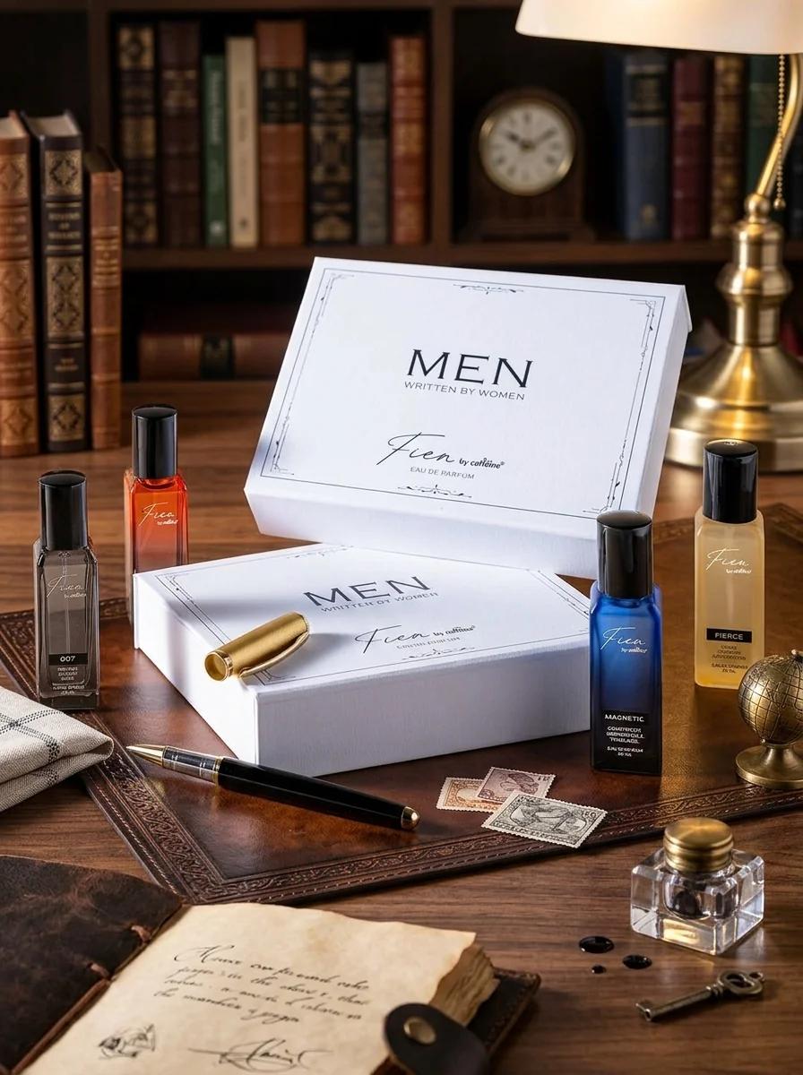 MCaffeine Fien Men Perfume Gift Set Eau de Parfum Fragrance Gift Kit for Men 12 Hrs Long Lasting with 007 Fierce Slow Kiss and Magnetic 20ml x 4