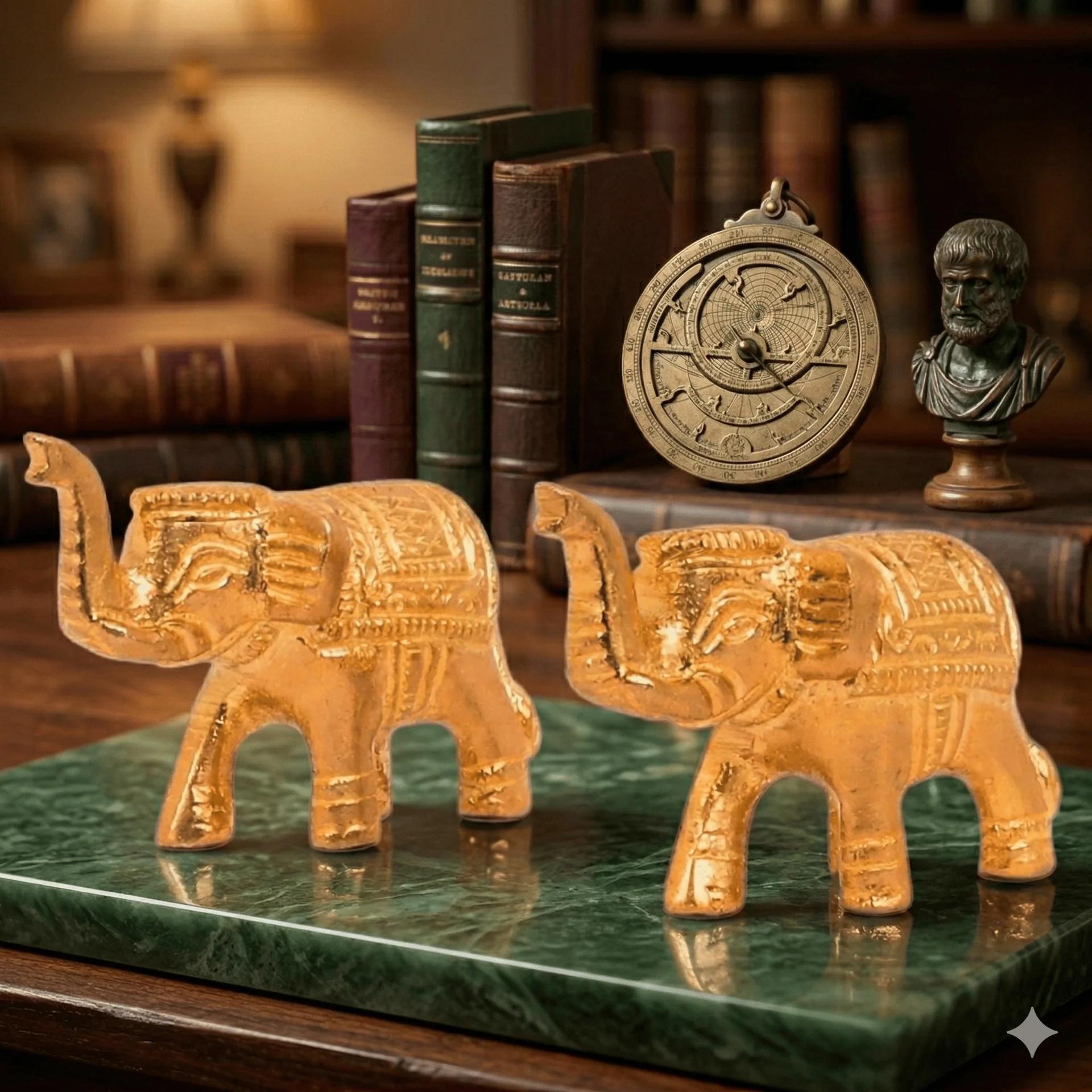MH Decors Brass Elephant Show Pieces Set of 2 for Home Decoration