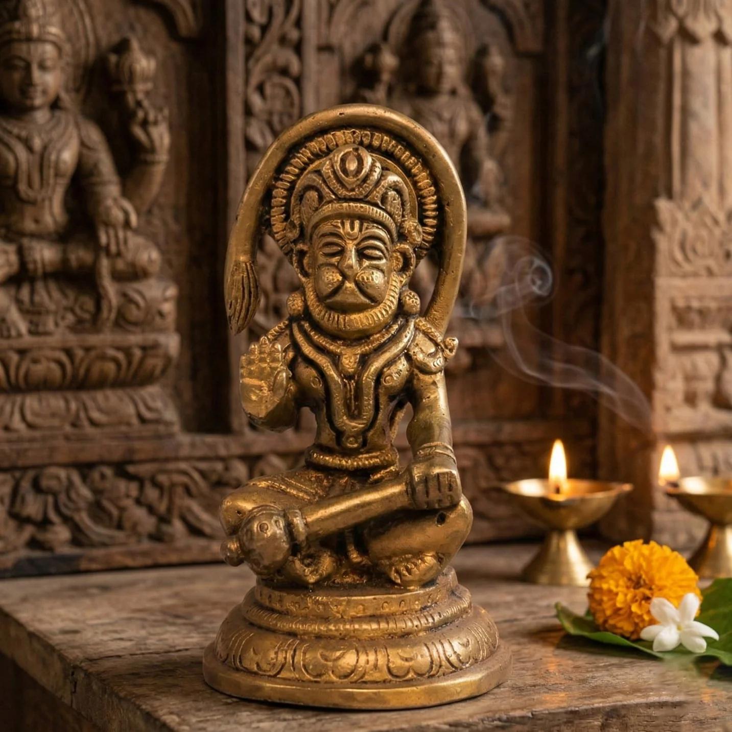Value Gifts Decorative Brass Sitting Hanuman Statue for Vastu Remedy Home