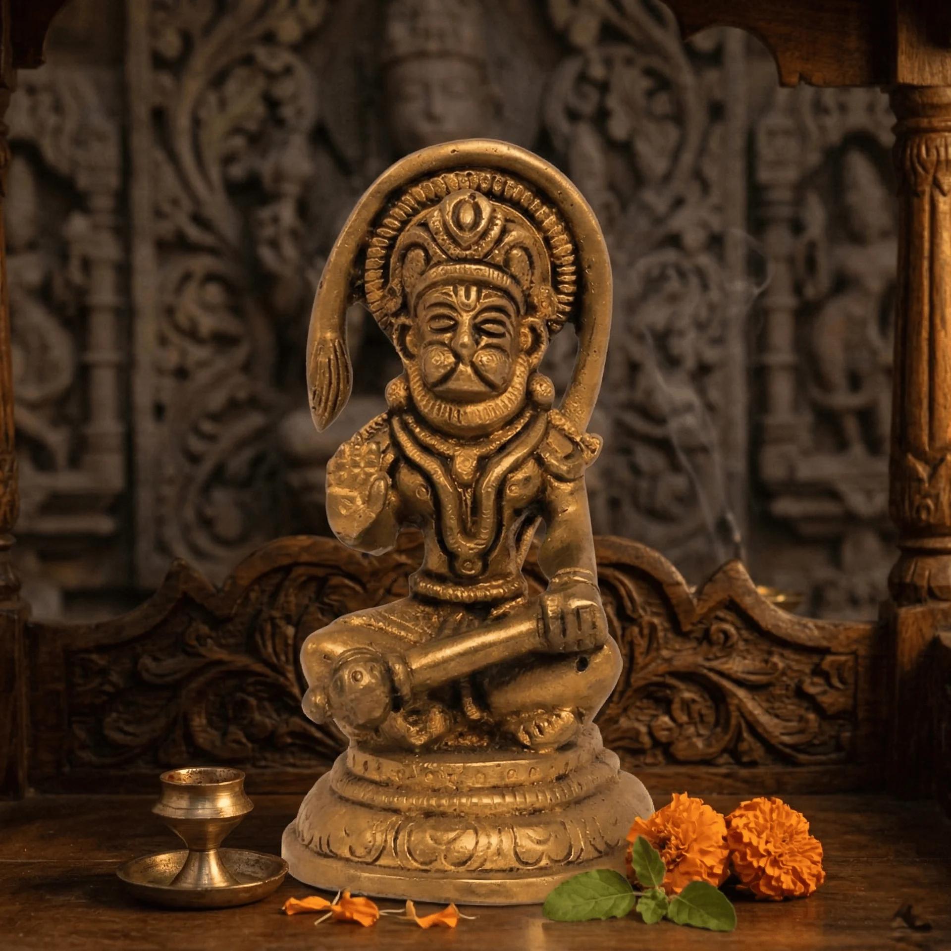MH Decors Decorative Brass Hanuman Sitting Statue for Home Vastu Remedy