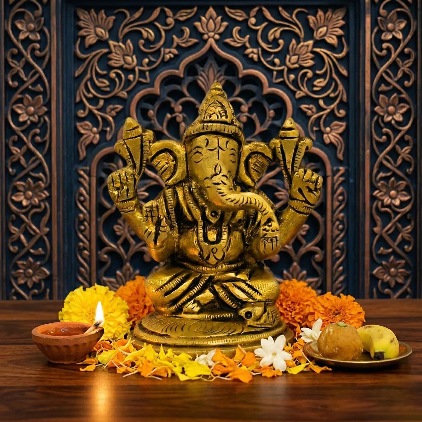 Value Gifts Brass Ganesh Idol for Spiritual Home and Office Decor