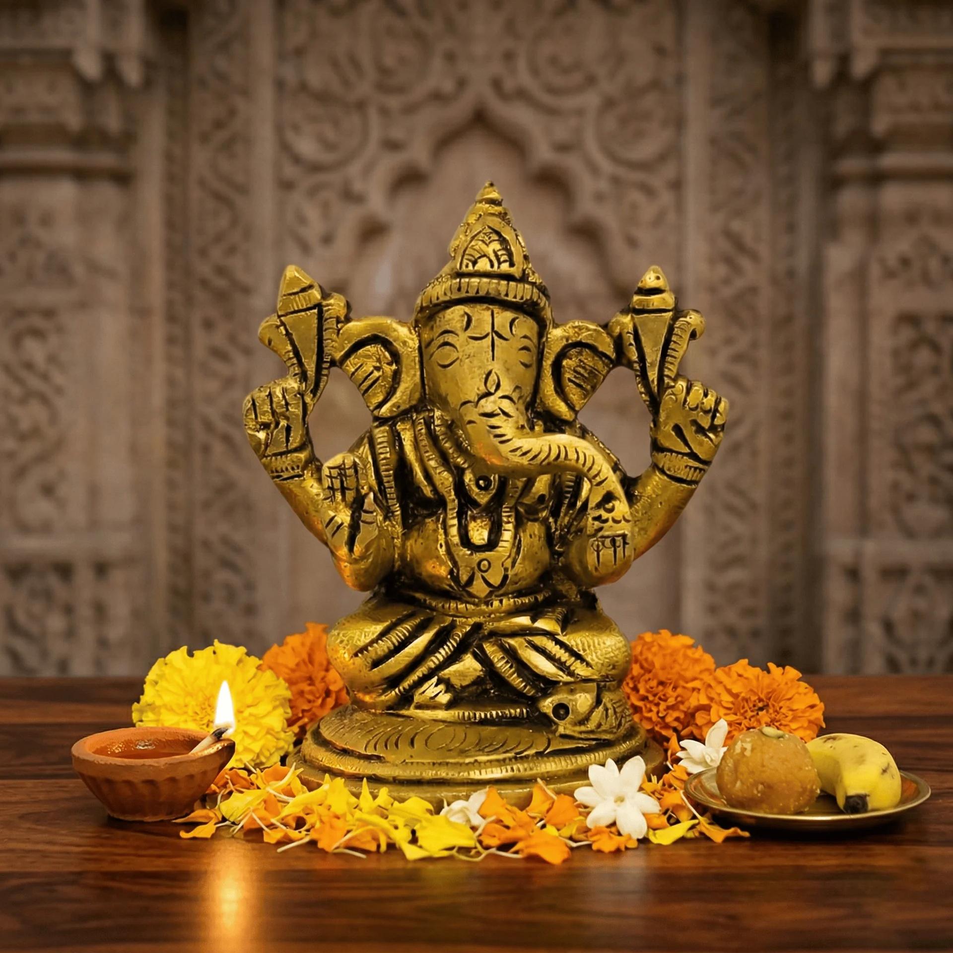 MH Decors Elegant Brass Lord Ganesha Idol for Home Pooja