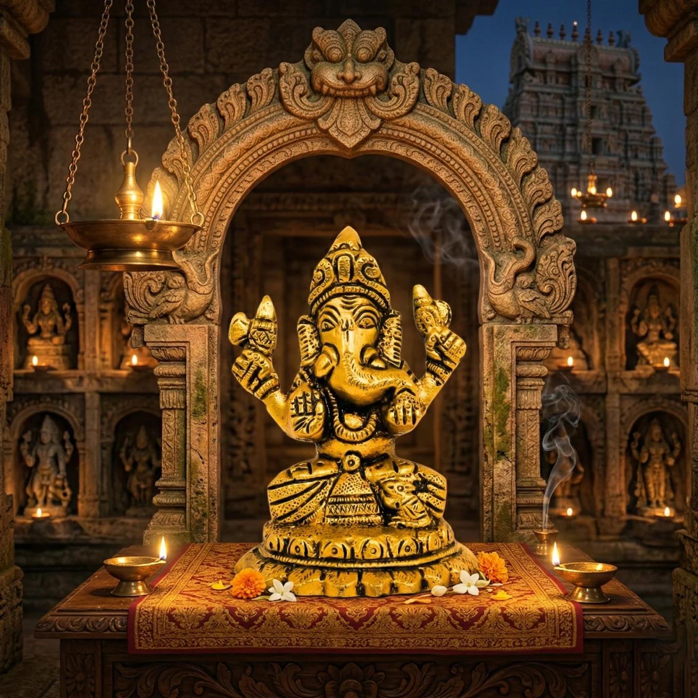 Value Gifts Handcrafted Brass Ganpati Idol Sitting on Kamal for Pooja Room