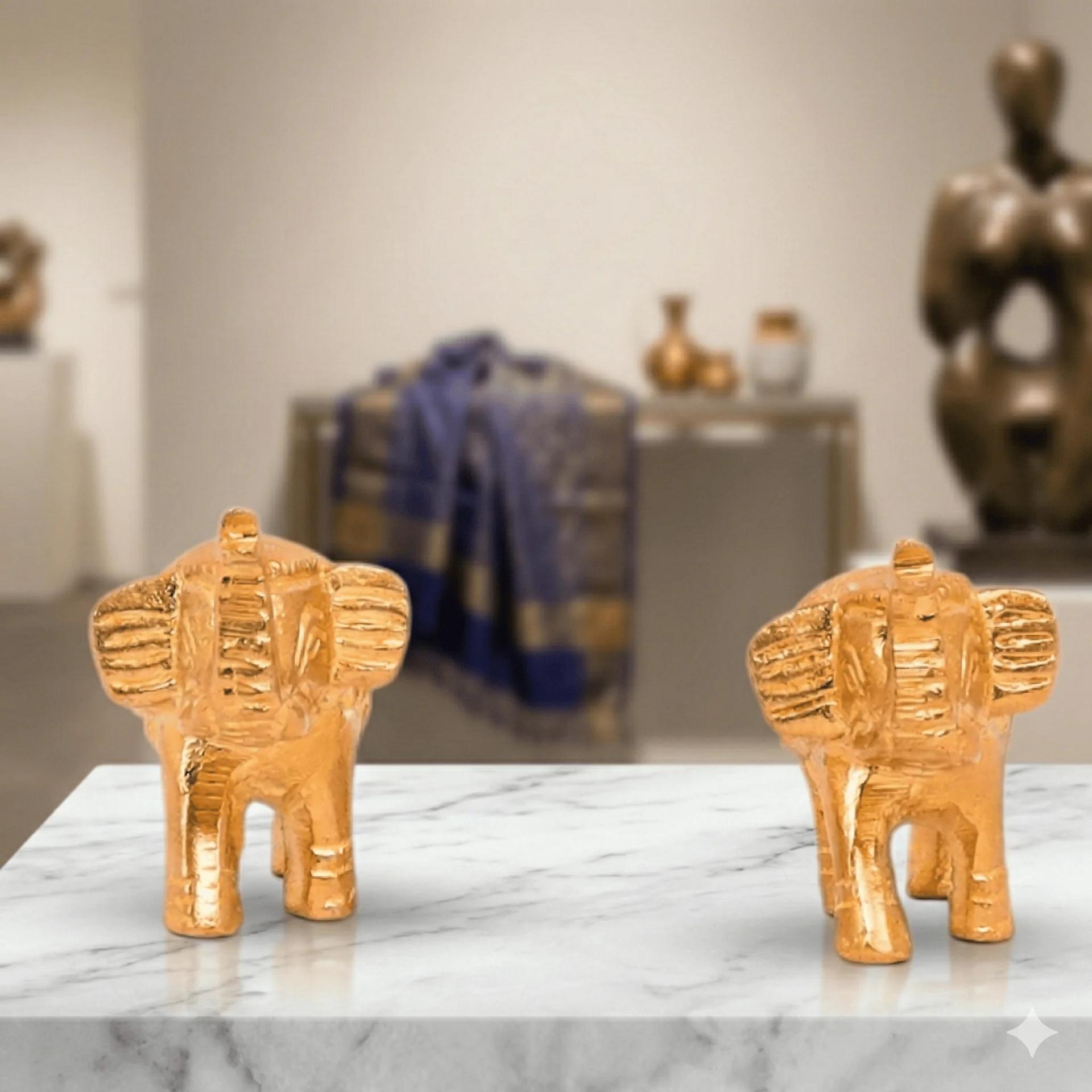 MH Decors Brass Elephant Show Pieces Set of 2 for Home Decoration