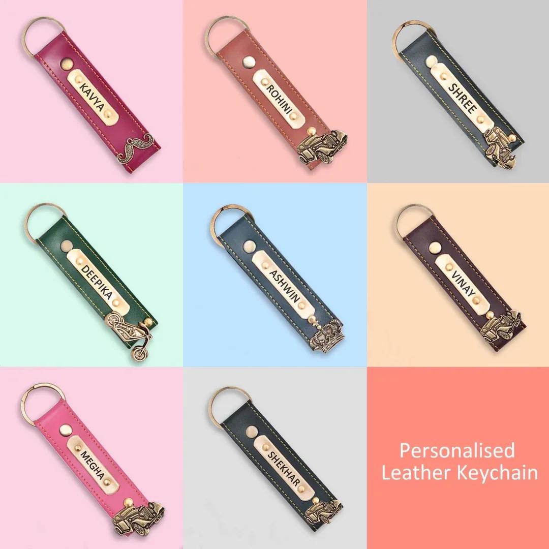 Zpics Personalised Leather Keychain-Brown